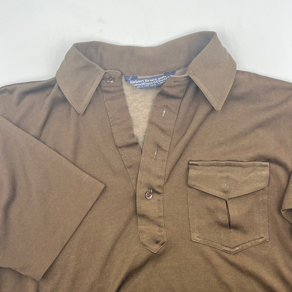 VTG Robert Bruce Mens Brown Short Sleeve Collared Pocket Polo‎ Shirt Medium READ